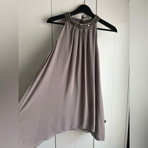 Max Studio Jeweled Halter Sleeveless Blouse | Taupe | M